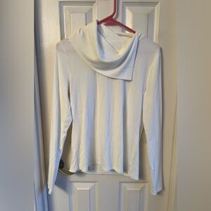 White long-sleeve top, split neck